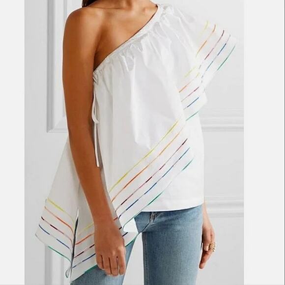 Central Park West Blouse Asymmetrical One Shoulder Top Small Rainbow Beach Prep - Picture 1 of 7